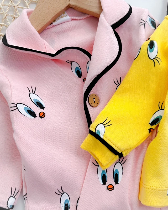 Civciv gözler önden düğmeli mevsimlik 2li pijama takım 