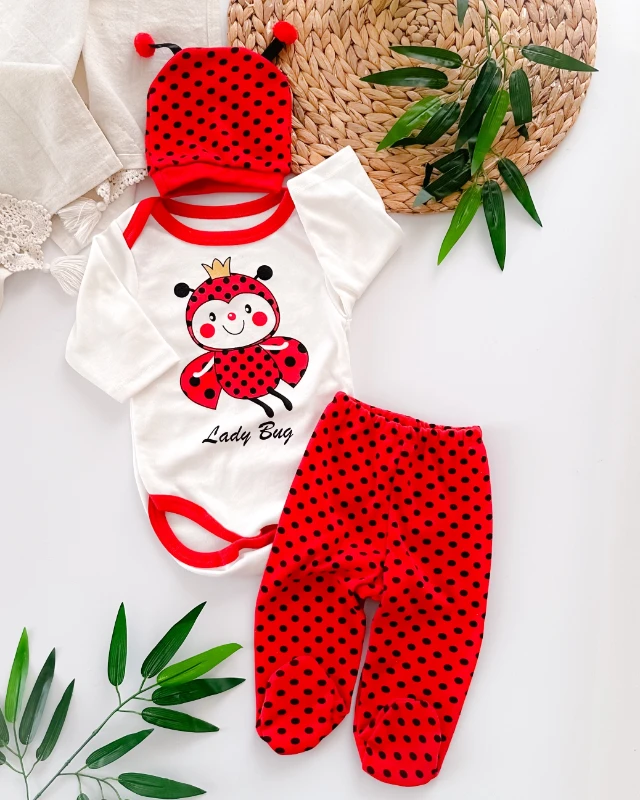 Lady bug  alttan çıtçıtlı mevsimlik 3lü takım 