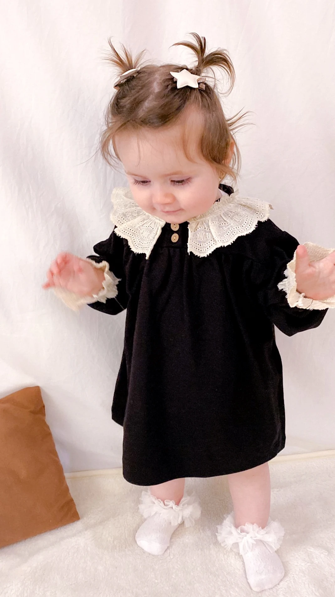 Vintage dantel kol ve yaka detaylı oversize mevsimlik elbise 