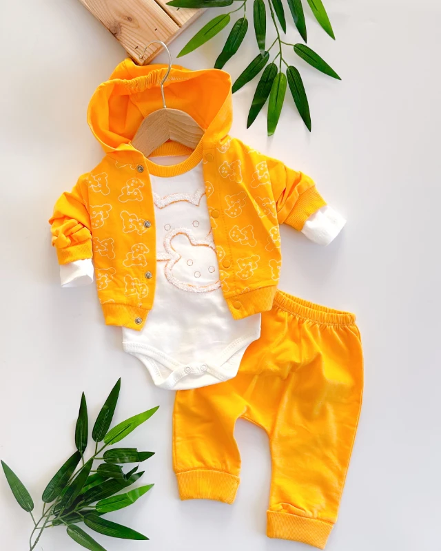 Minik ayıcık kafalar önden çıtçıt hırkalı mevsimlik 3lü takım 