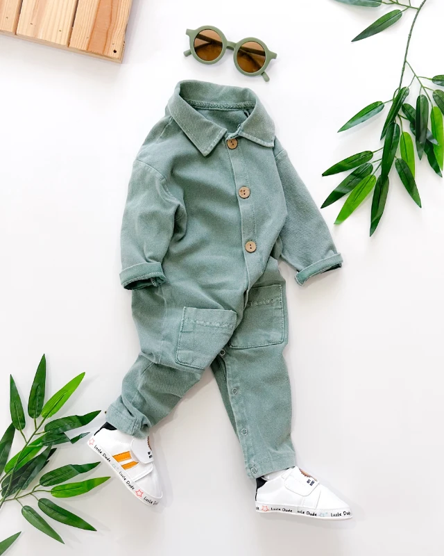 Cool örme kot önden ahşap düğmeli alttan çıtçıt detaylı mevsimlik tulum 