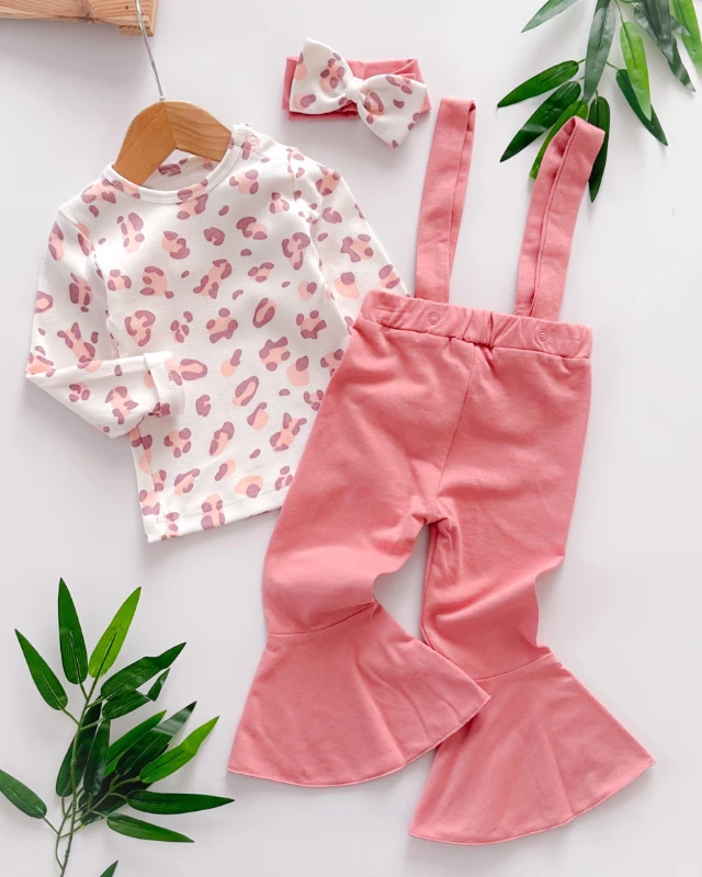 Leopar detaylı ispanyol paça salopet tayt mevsimlik 3lü set 