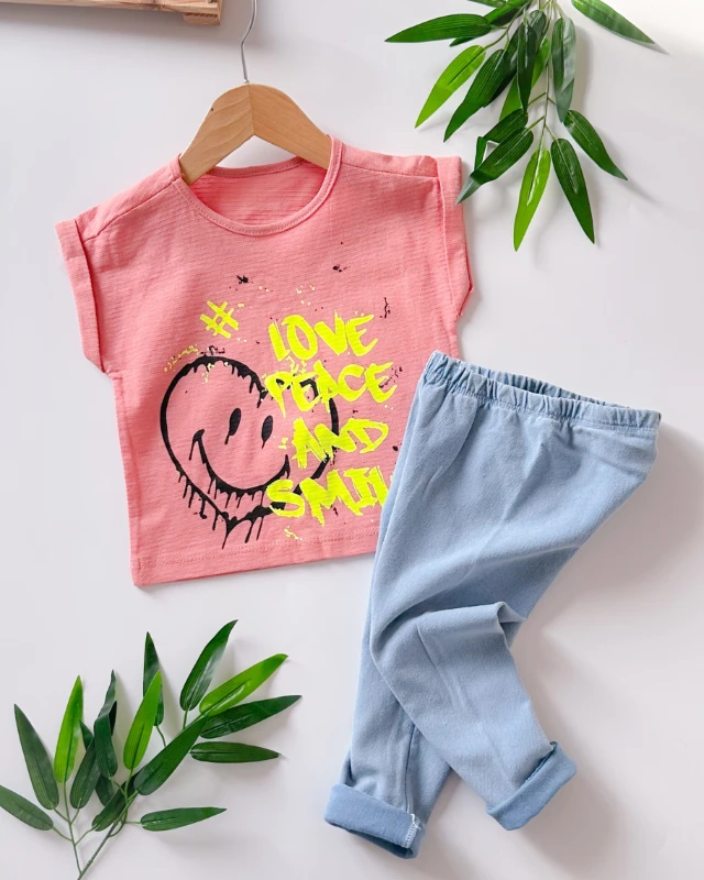 Love peace and smile örme kot taytlı yazlık 2li takım 