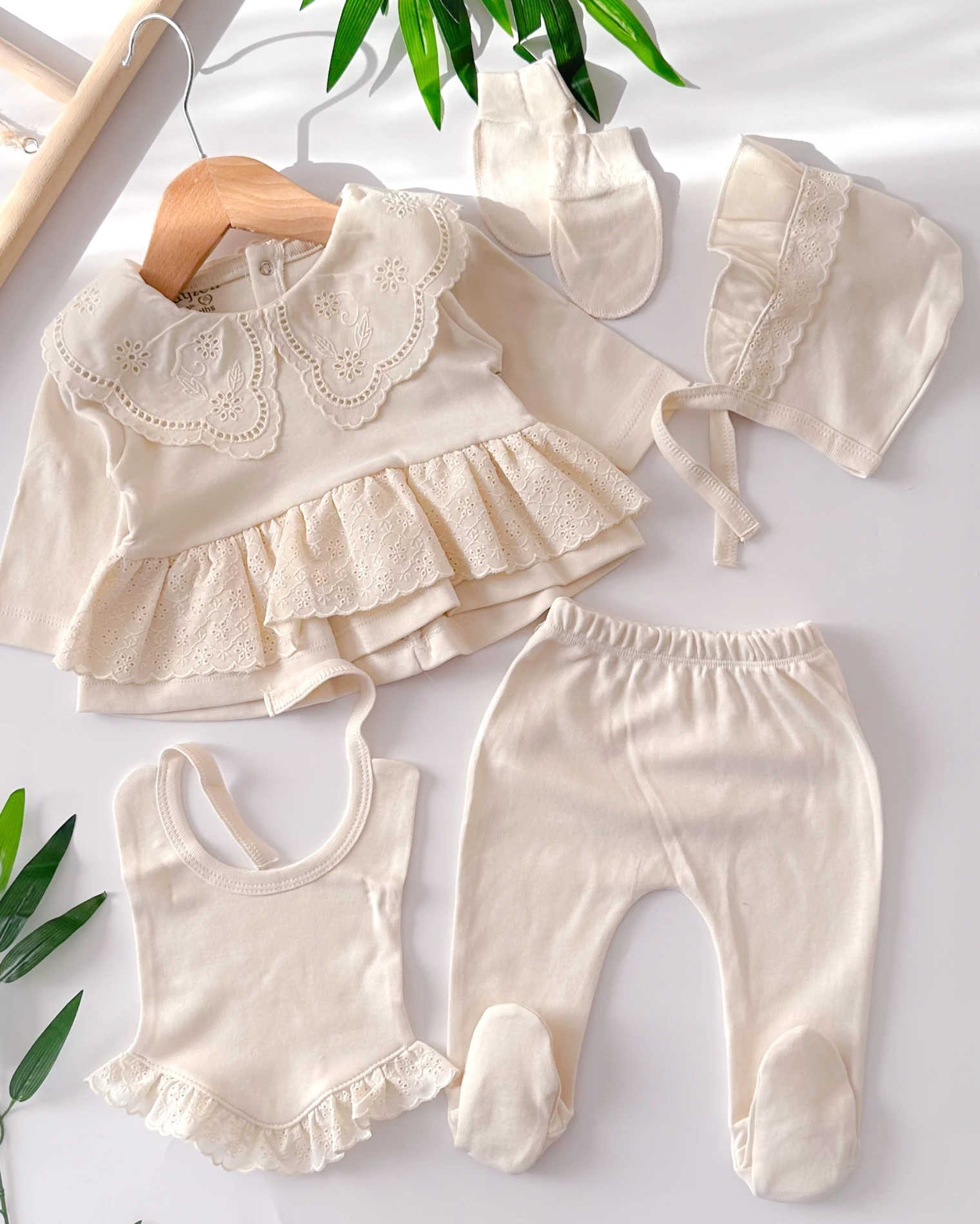 Asil güpür  fisto desen mevsimlik penye yenidoğan 5li set 