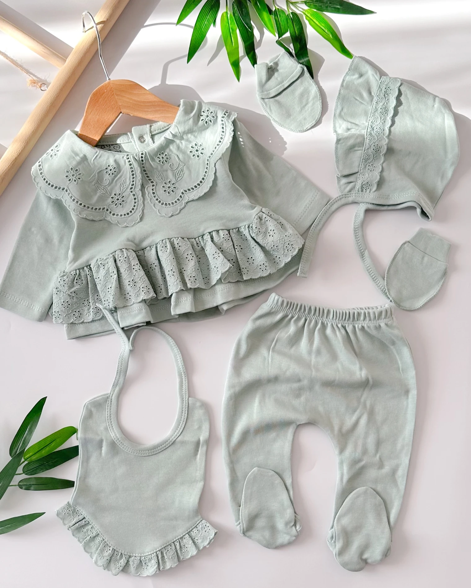 Asil güpür  fisto desen mevsimlik penye yenidoğan 5li set 