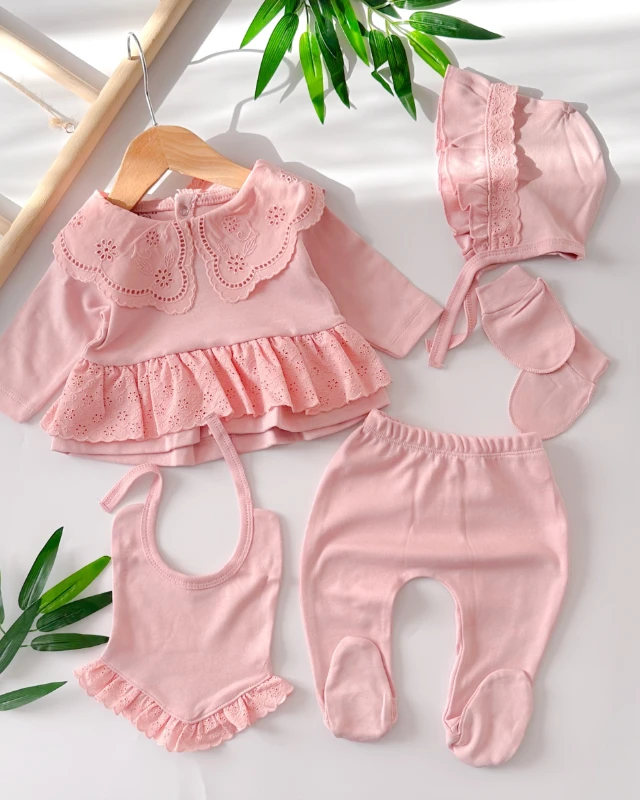 Asil güpür  fisto desen mevsimlik penye yenidoğan 5li set 