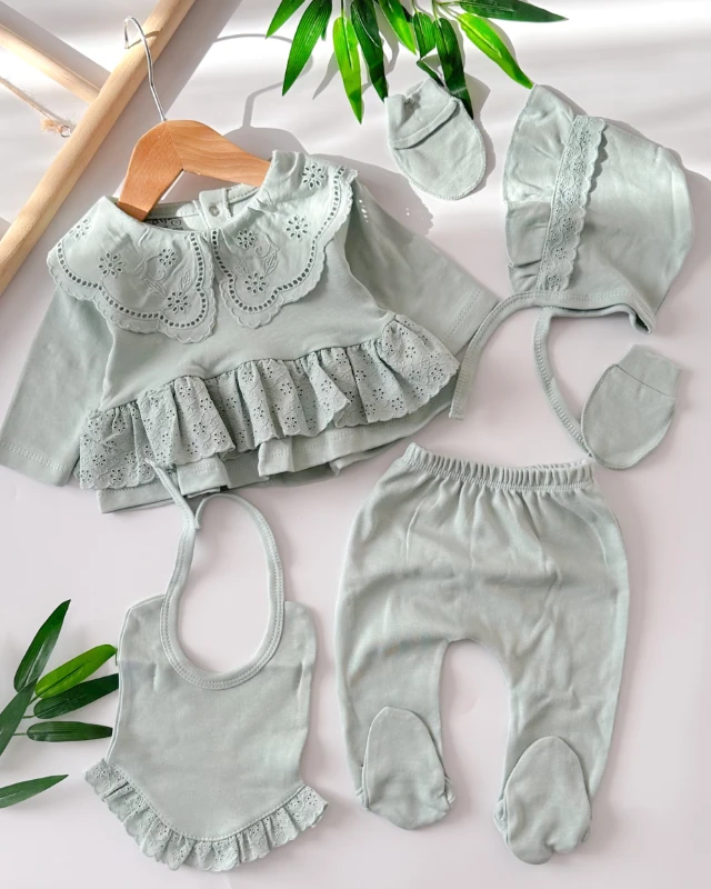 Asil güpür  fisto desen mevsimlik penye yenidoğan 5li set 