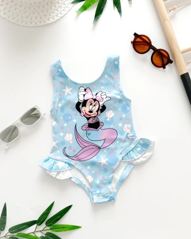 Deniz kızı farecik desen kalın askılı kız bebek mayo 