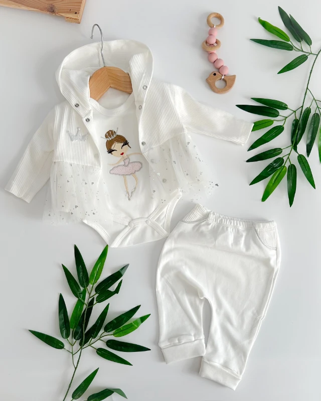 Minik balerin tütü detay hırkalı mevsimlik 3lü takım 