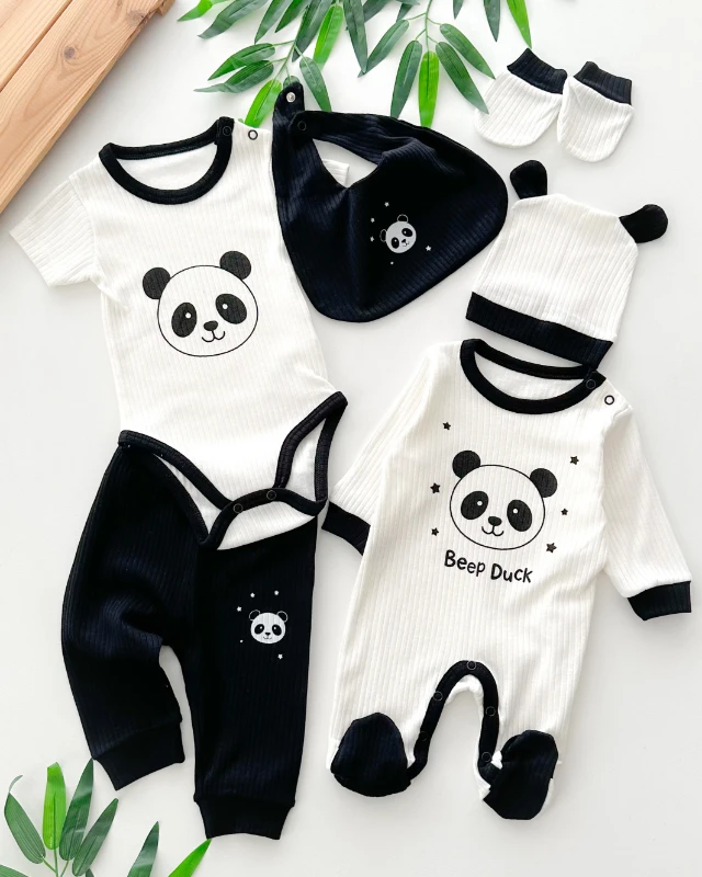 Beep duck panda baskılı fitilli kumaş 6 parça set 