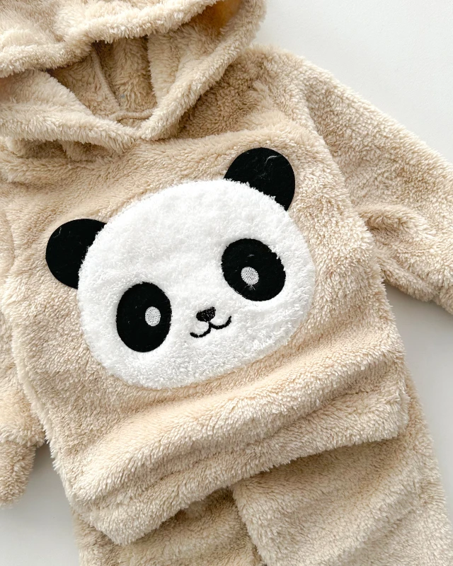 Şirin panda surat peluş kapüşonlu kışlık 2 parça takım 