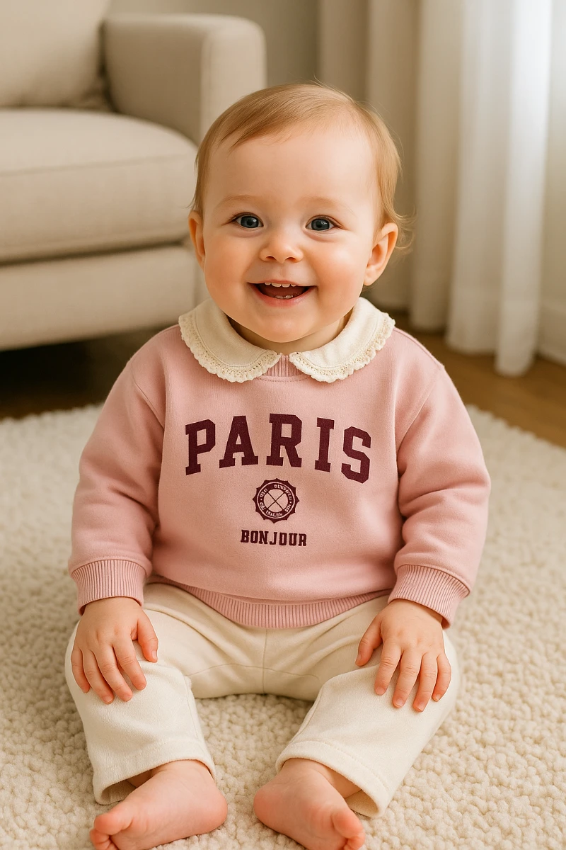 Paris bonjour baskılı yaka detaylı şardonlu kışlık 2 parça takım