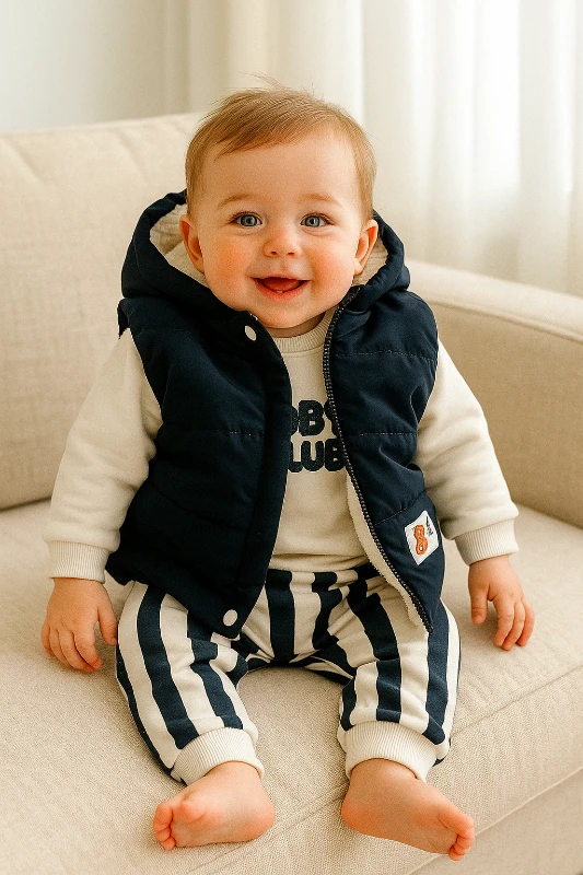 Cosy club baskılı içi kürk yelekli şardonlu kışlık 3 parça takım