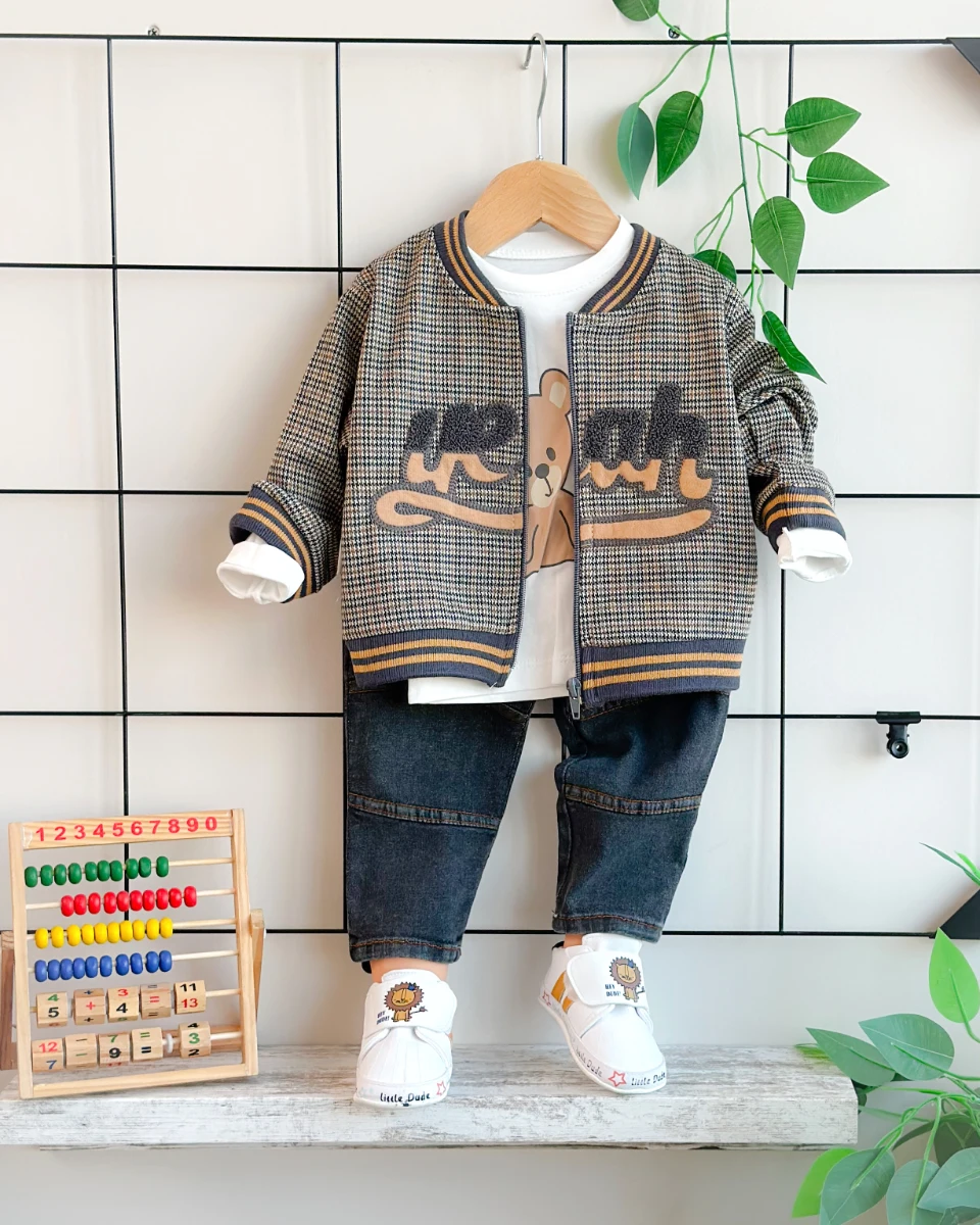 Minik pötikareler desen hırkalı mevsimlik 3 parça takım