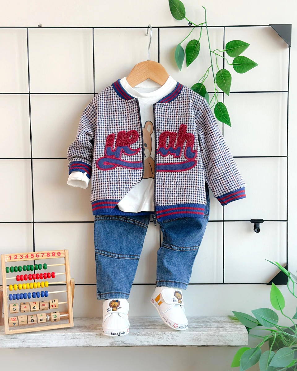 Minik pötikareler desen hırkalı mevsimlik 3 parça takım