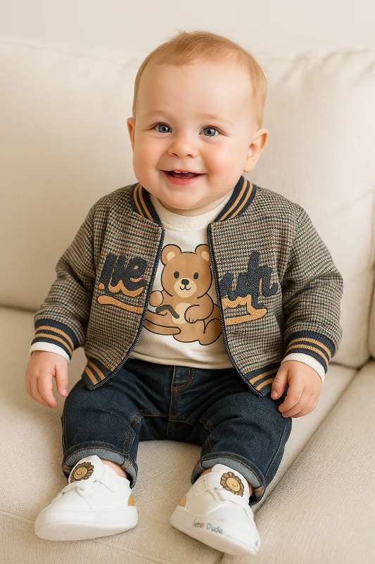 Minik pötikareler desen hırkalı mevsimlik 3 parça takım