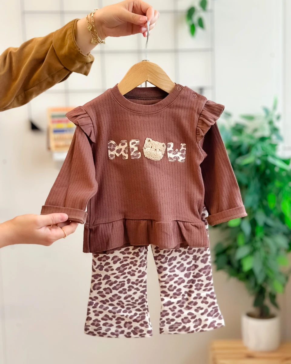 Meov leopar detay taytlı mevsimlik 2li takım 