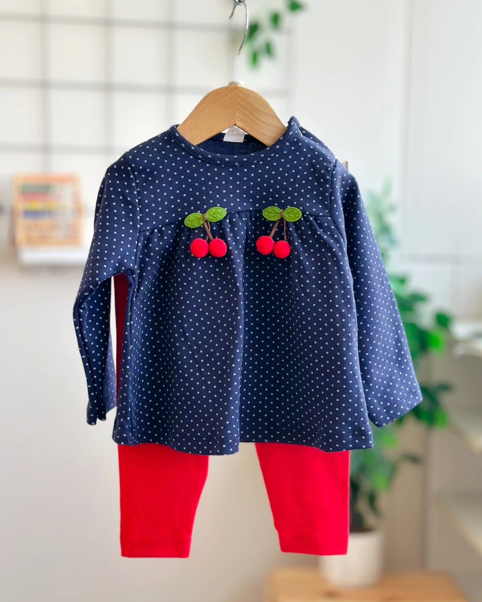 Sallanan kiraz figürlü puantiye detay mevsimlik 2li takım  