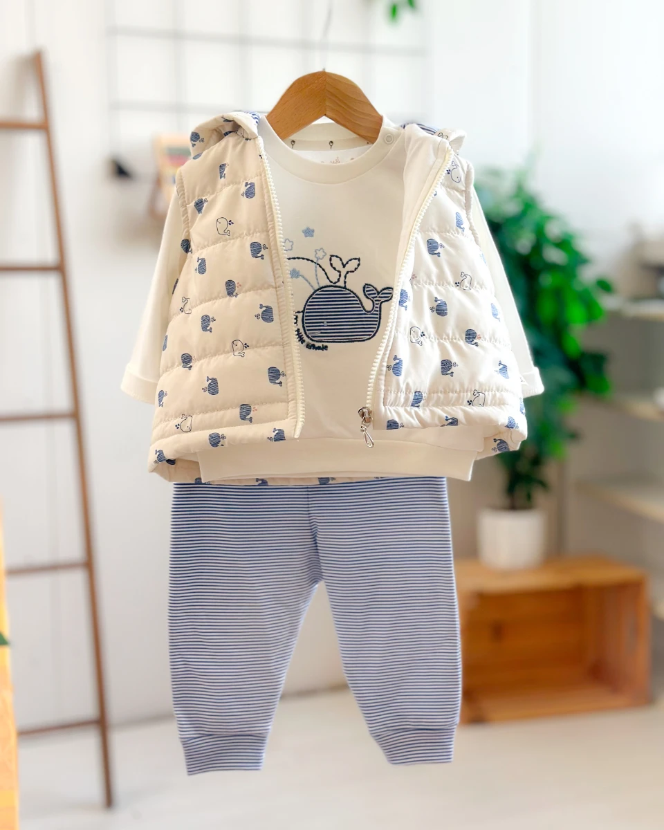 Şirin balinalar şişme yelekli 3 parça takım