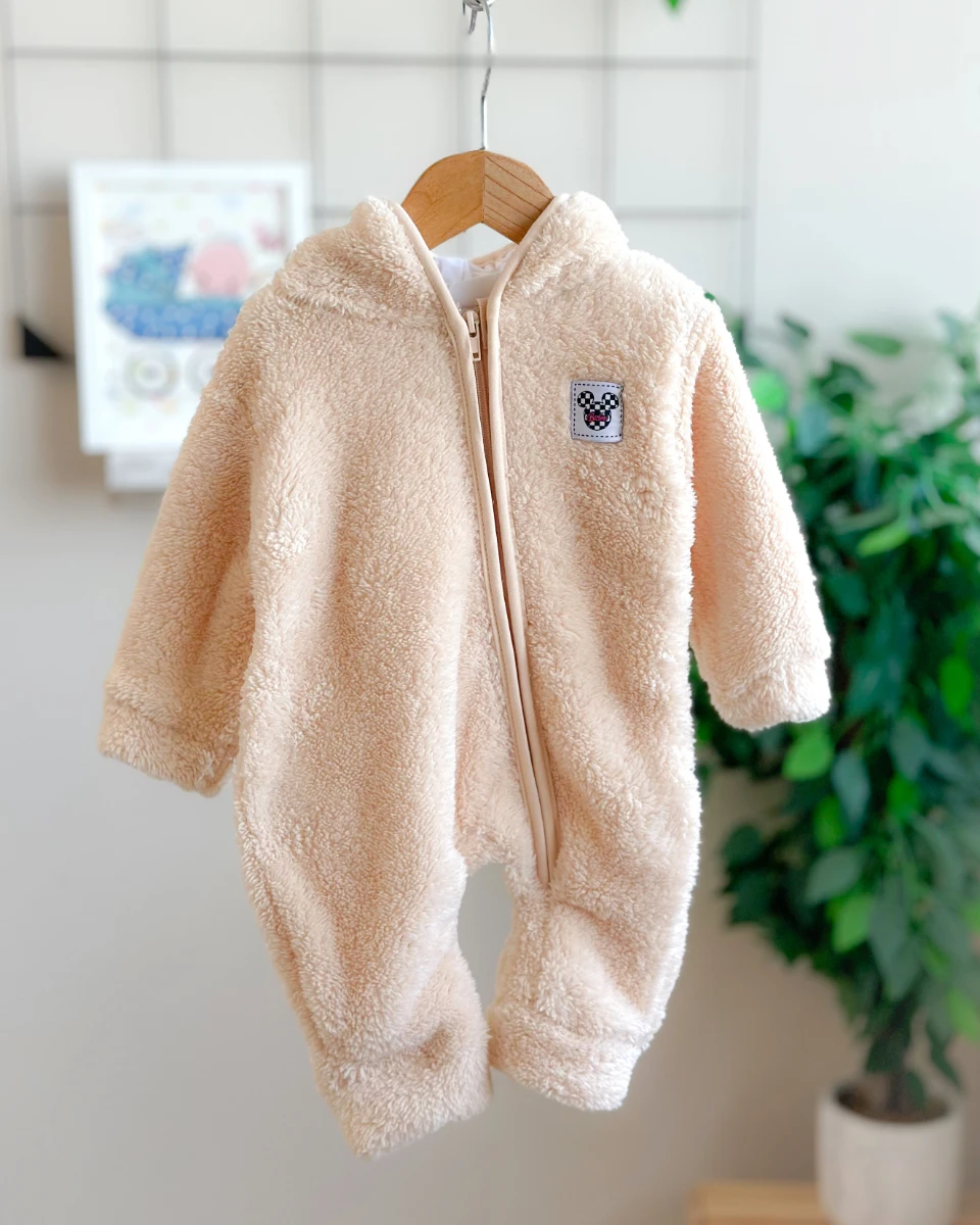 Barbie armalı boydan fermuarlı kapüşonlu welsoft kışlık tulum 