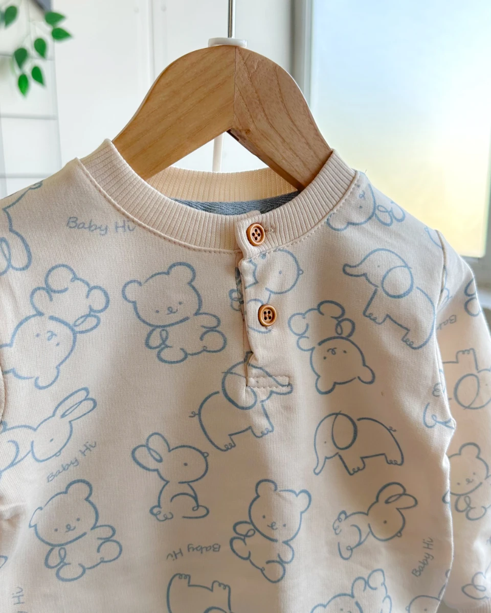 Hi animal baby desen yakadan düğme detaylı mevsimlik 2li takım