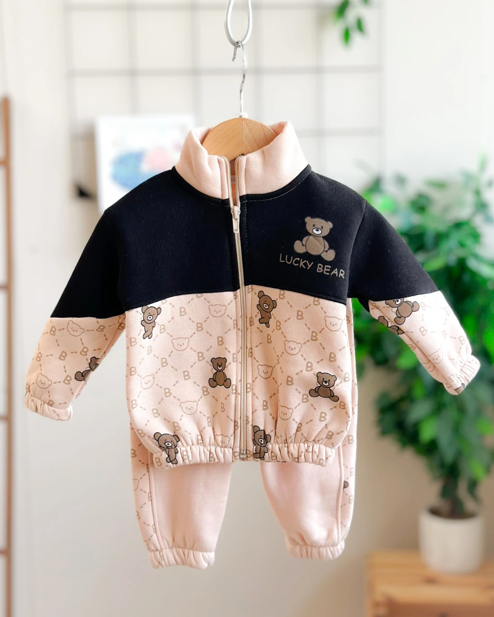Lucky bear bel ve kol büzgülü önden fermuarlı 2 parça takım