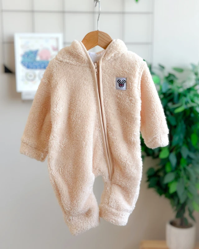 Barbie armalı boydan fermuarlı kapüşonlu welsoft kışlık tulum 