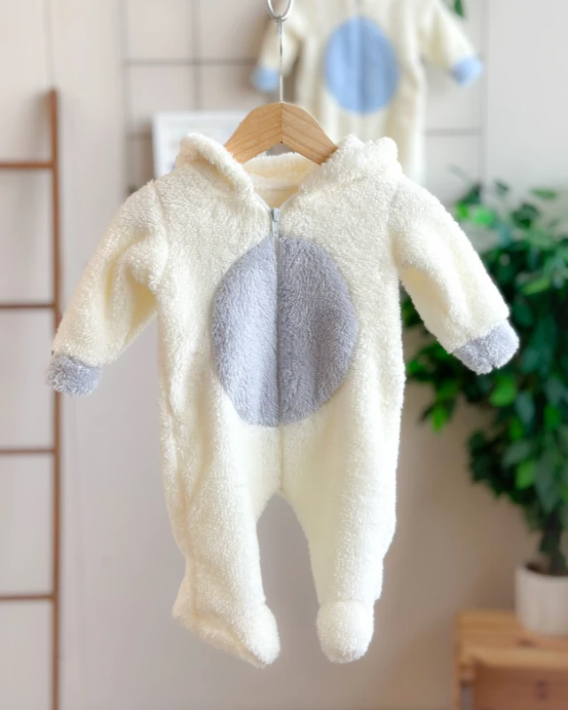 Kapüşonda kulak detaylı ayaklı kışlık welsoft tulum