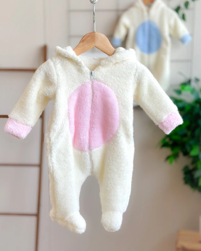 Kapüşonda kulak detaylı ayaklı kışlık welsoft tulum