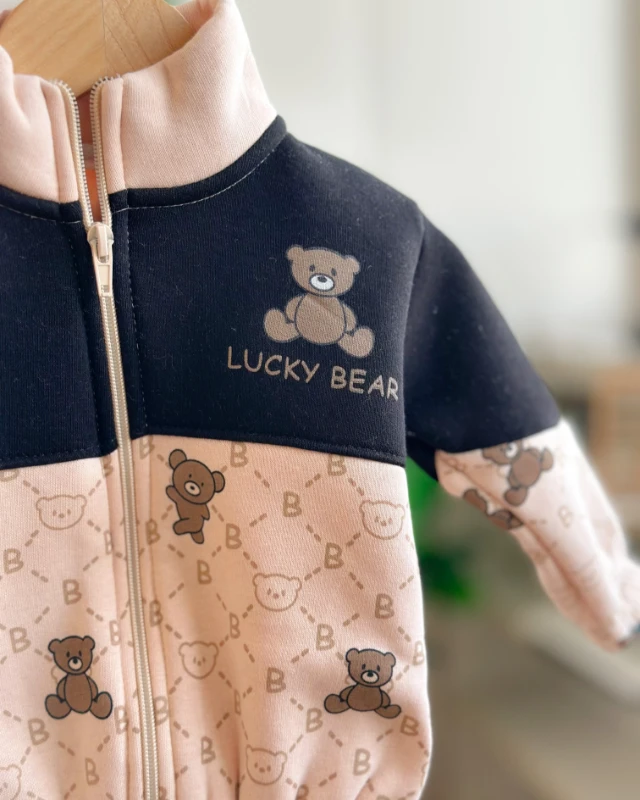 Lucky bear bel ve kol büzgülü önden fermuarlı 2 parça takım