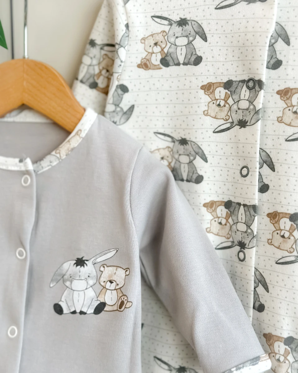 Şaşkın eşek ve ayı arkadaşlar boydan çıtçıtlı ayaklı mevsimlik 3 lü tulum set 