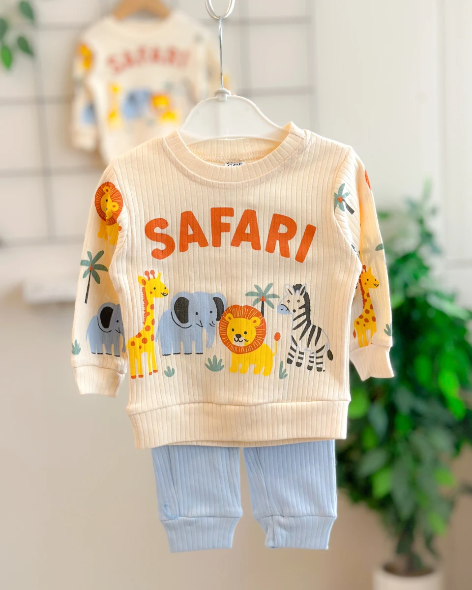 Gülen hayvanlar safari desen fitilli kumaş mevsimlik 2 parça takım