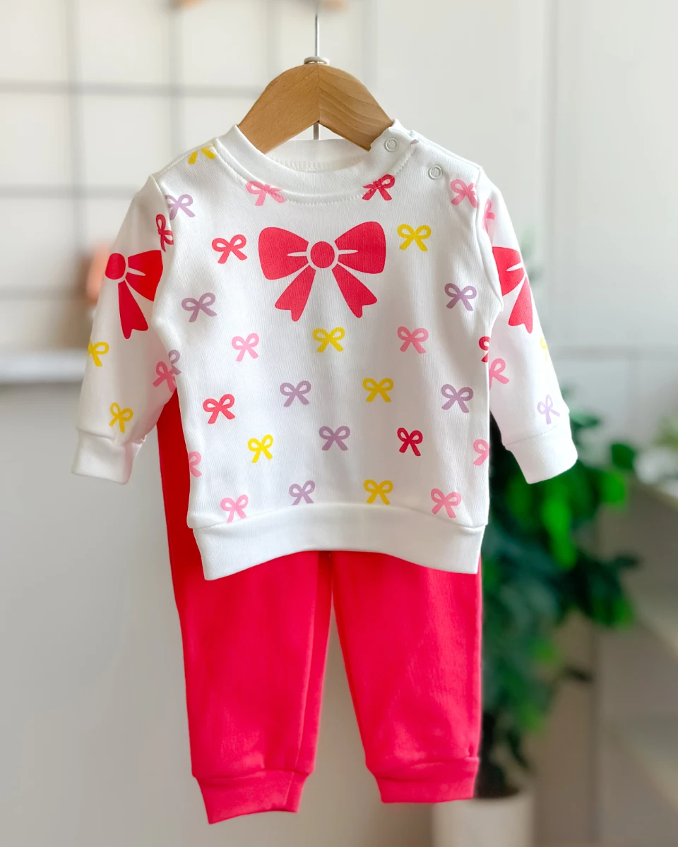 Renkli fiyonklar baskılı omuzdan çıtçıtlı mevsimlik 2 parça takım