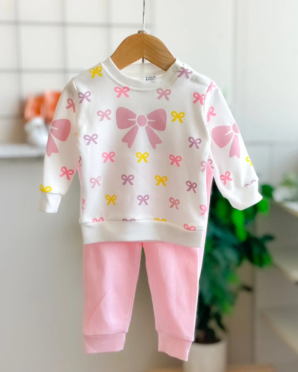 Renkli fiyonklar baskılı omuzdan çıtçıtlı mevsimlik 2 parça takım