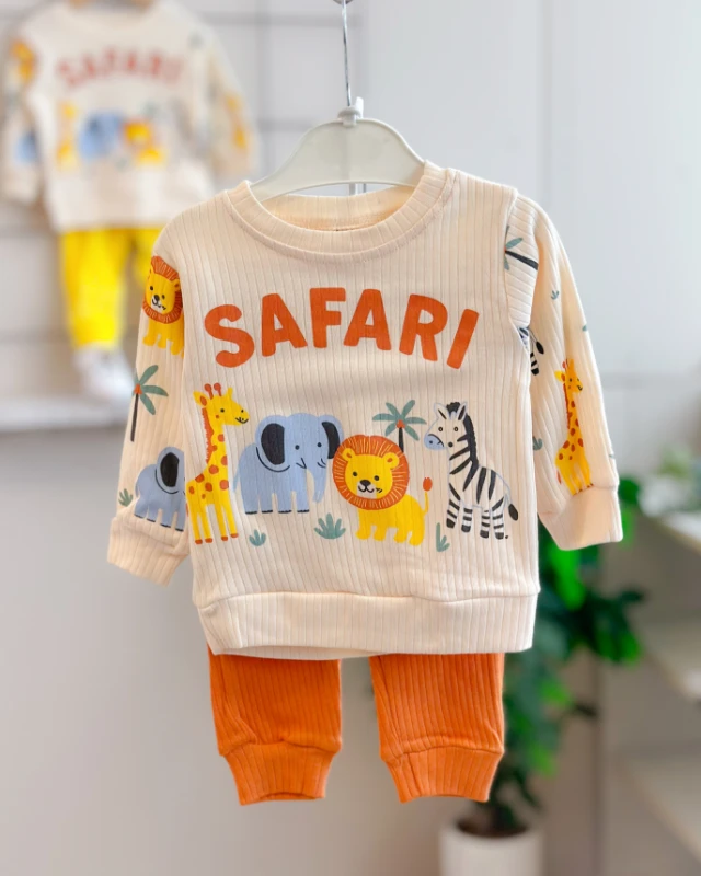 Gülen hayvanlar safari desen fitilli kumaş mevsimlik 2 parça takım