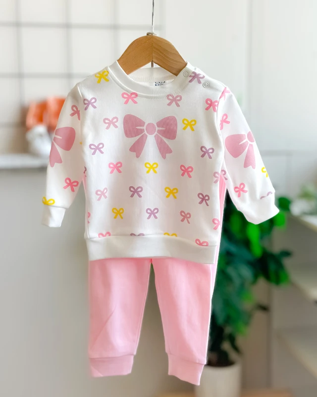 Renkli fiyonklar baskılı omuzdan çıtçıtlı mevsimlik 2 parça takım