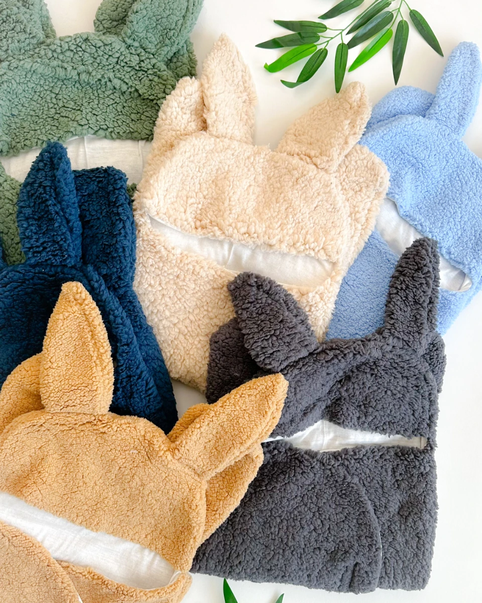 Tavşan kulaklı cırtcırtlı içi astarlı peluş bebek kundağı (0-6 ay uyumlu)