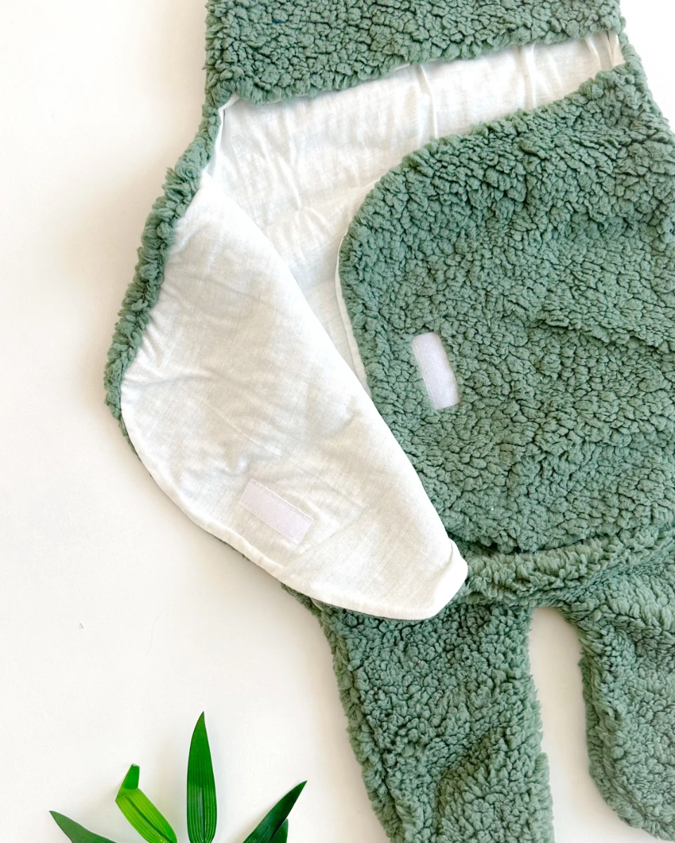 Tavşan kulaklı cırtcırtlı içi astarlı peluş bebek kundağı (0-6 ay uyumlu)