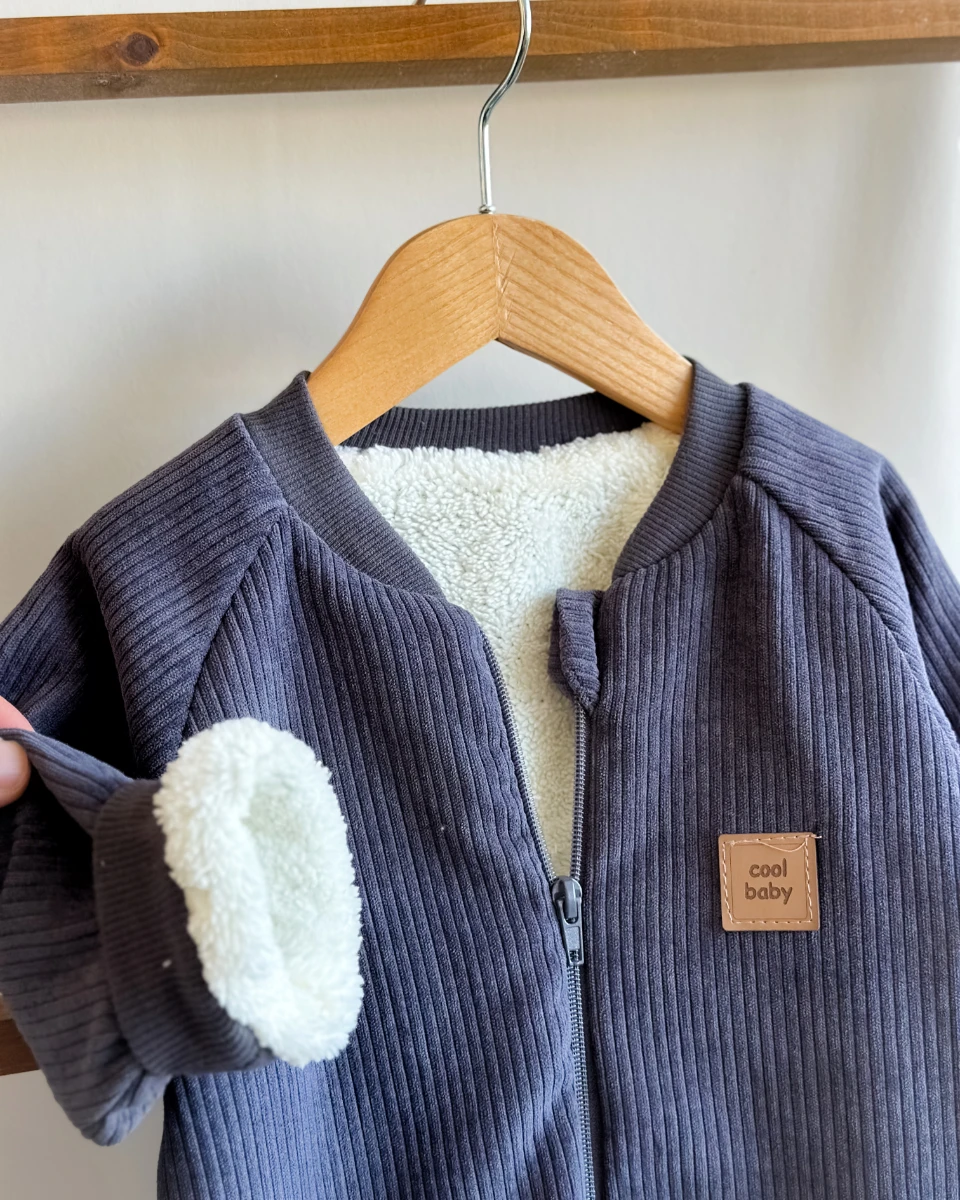 Fitilli kadife kumaş içi welsoft boydan fermuarlı dış giyim tulum 