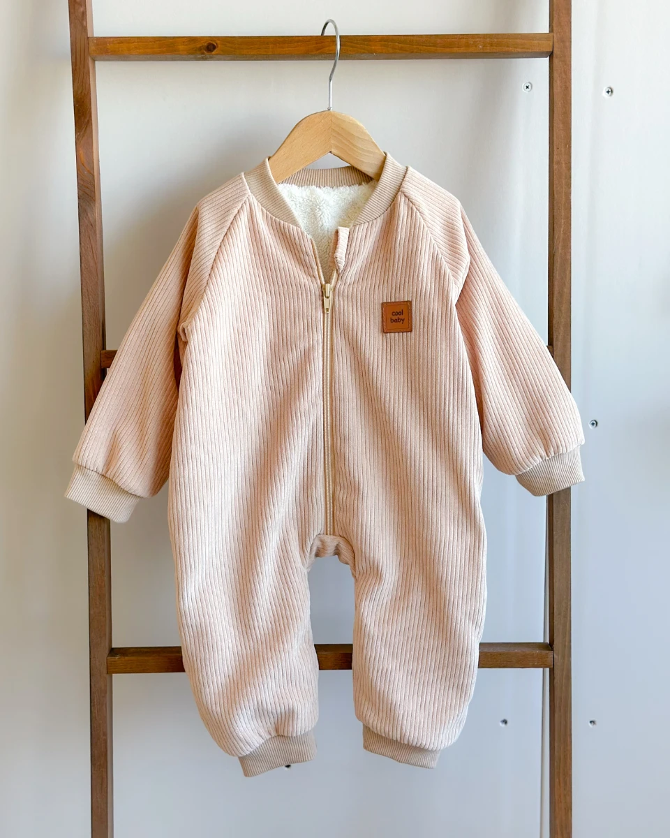 Fitilli kadife kumaş içi welsoft boydan fermuarlı dış giyim tulum 