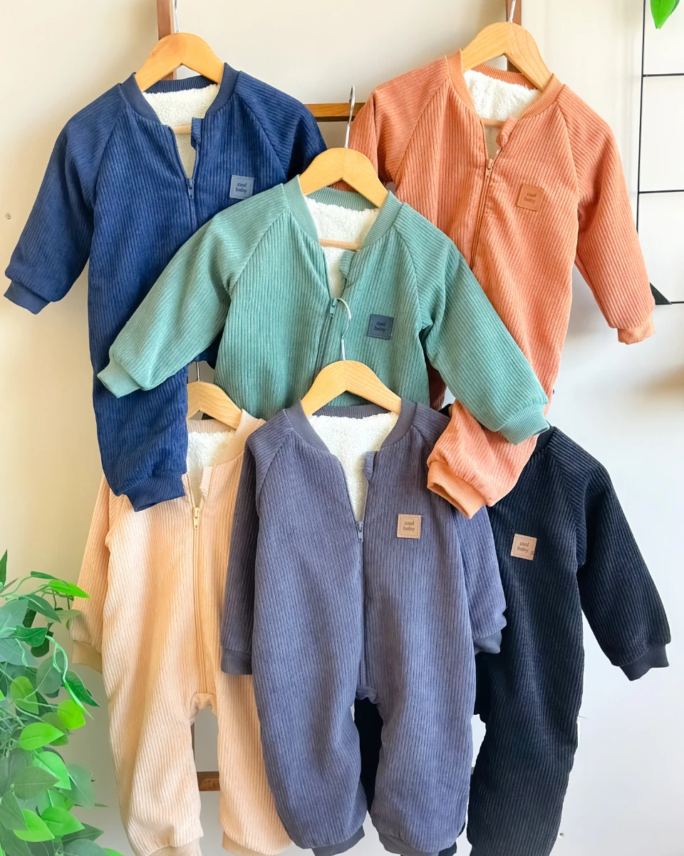 Fitilli kadife kumaş içi welsoft boydan fermuarlı dış giyim tulum  