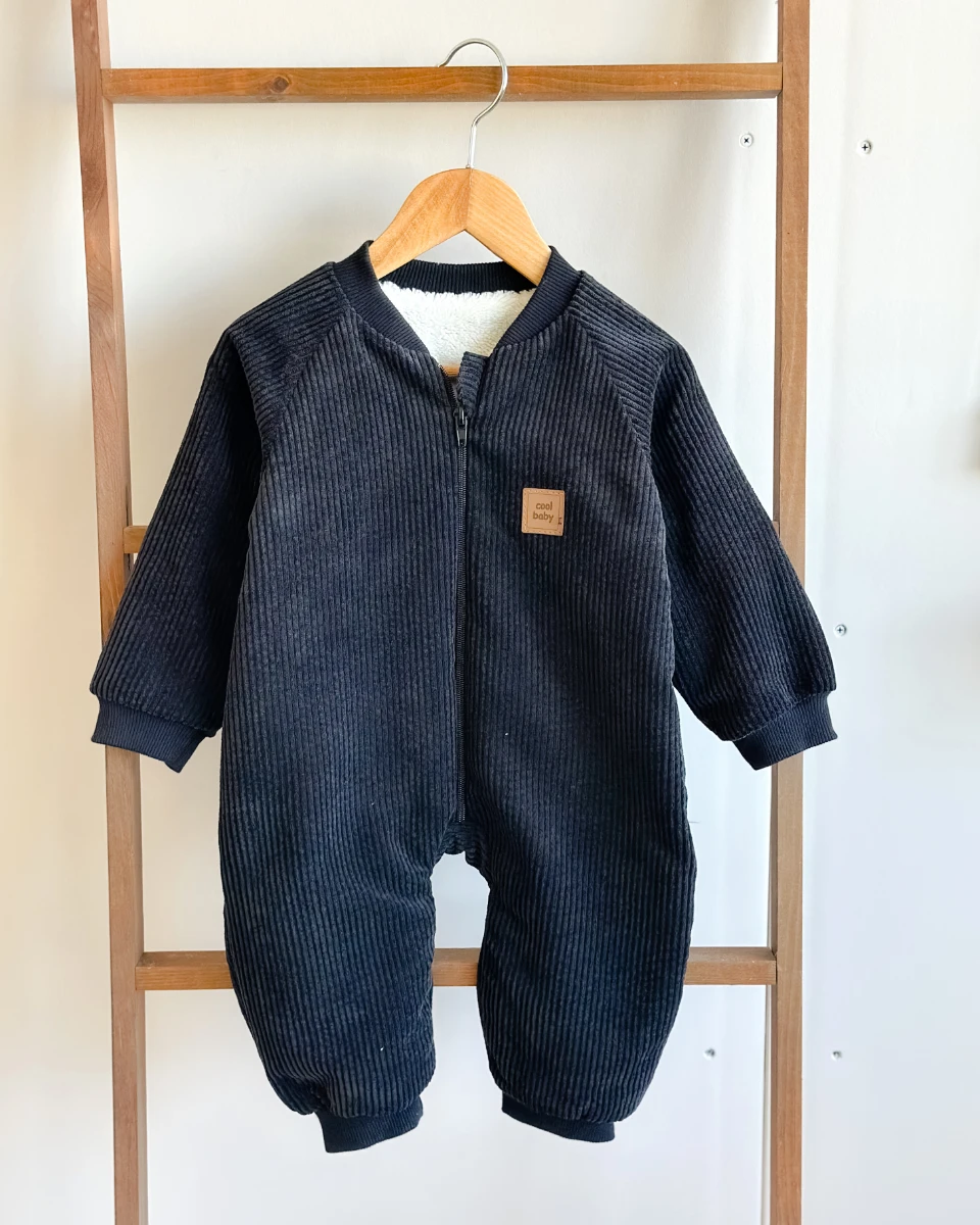 Fitilli kadife kumaş içi welsoft boydan fermuarlı dış giyim tulum 