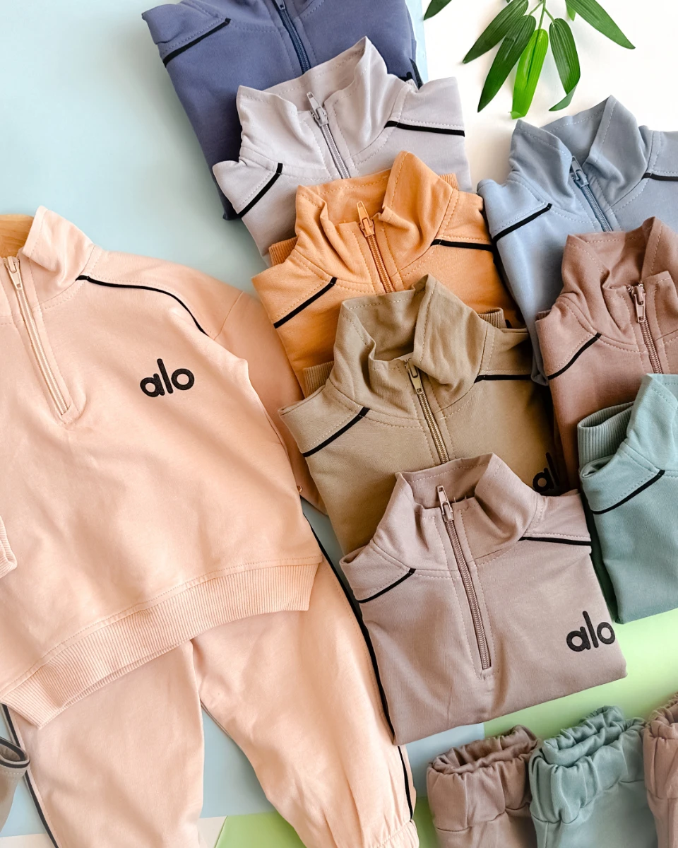 Fermuar detay alo yazılı şeritli eşofman mevsimlik 2li takım 