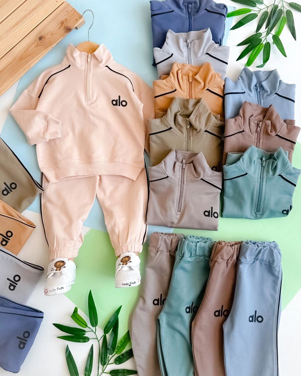 Fermuar detay alo yazılı şeritli eşofman mevsimlik 2li takım 