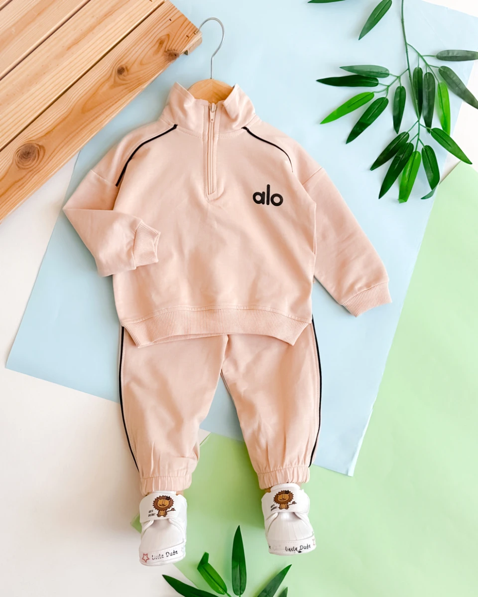 Fermuar detay alo yazılı şeritli eşofman mevsimlik 2li takım 