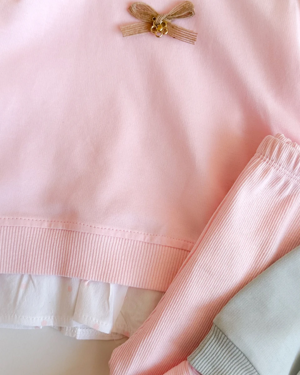 Fiyonk çiçek broş sahte puantiye gömlek detaylı mevsimlik 2li takım 