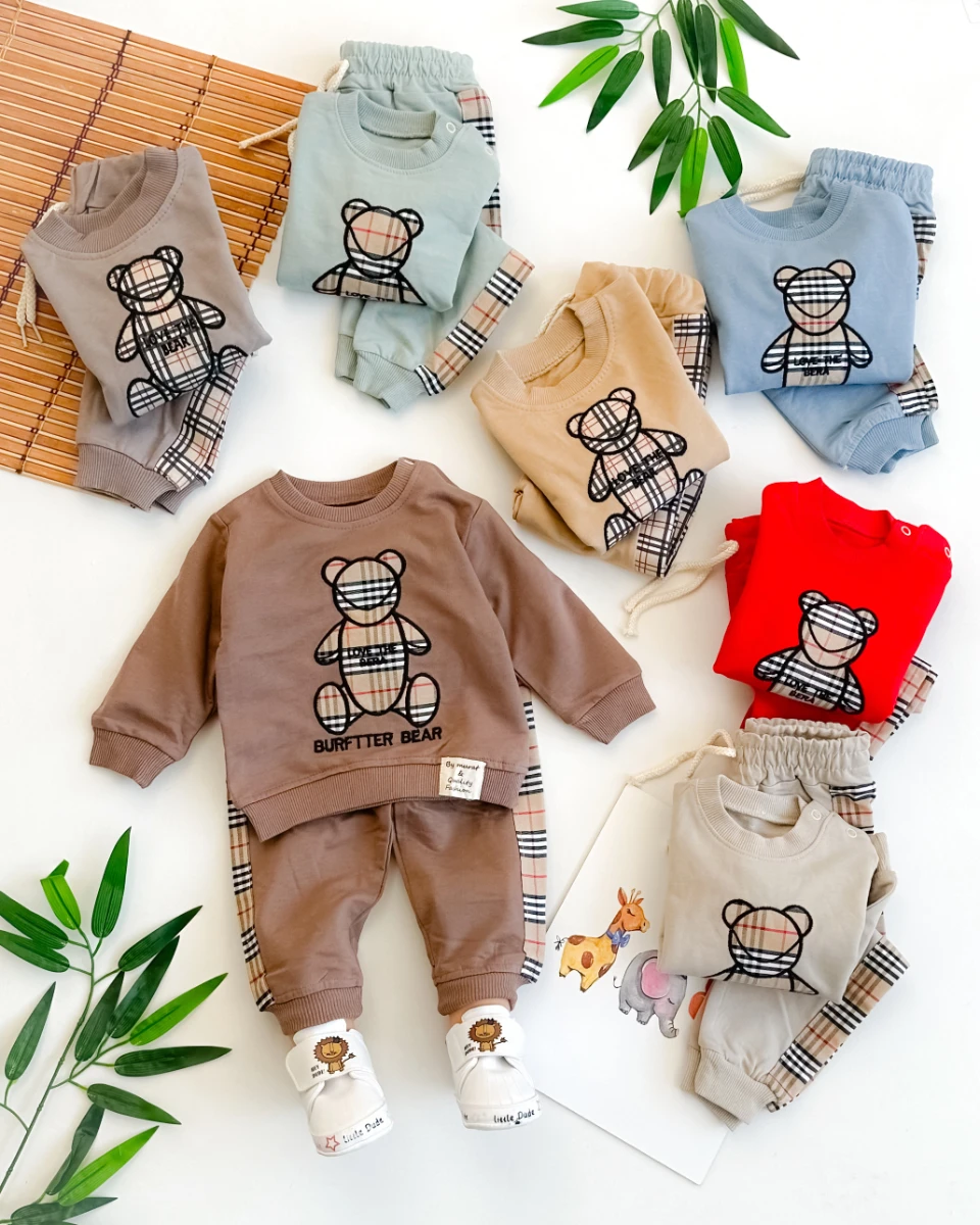 Love the bear çizgi detay omuzdan çıtçıtlı mevsimlik 2li takım