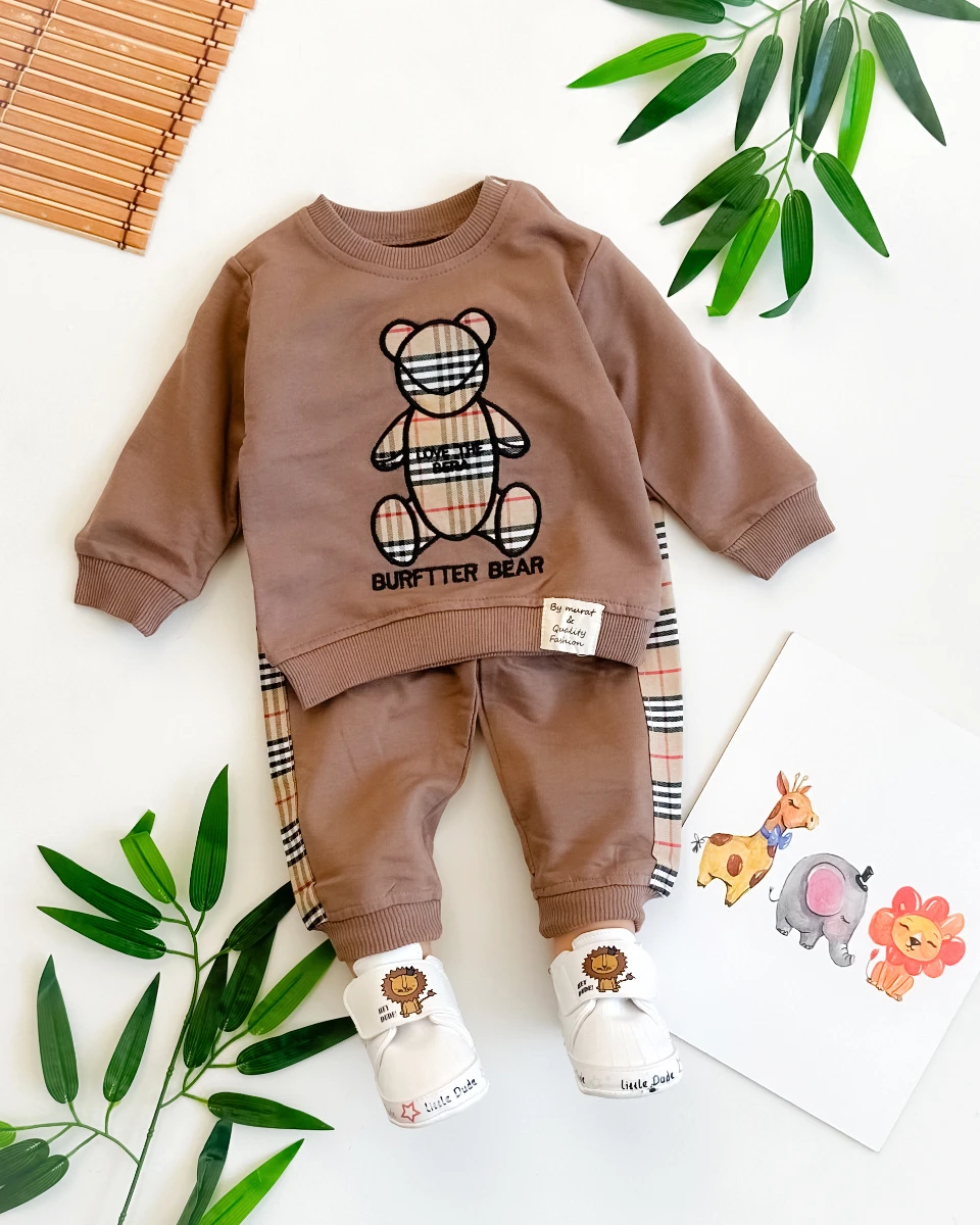 Love the bear çizgi detay omuzdan çıtçıtlı mevsimlik 2li takım