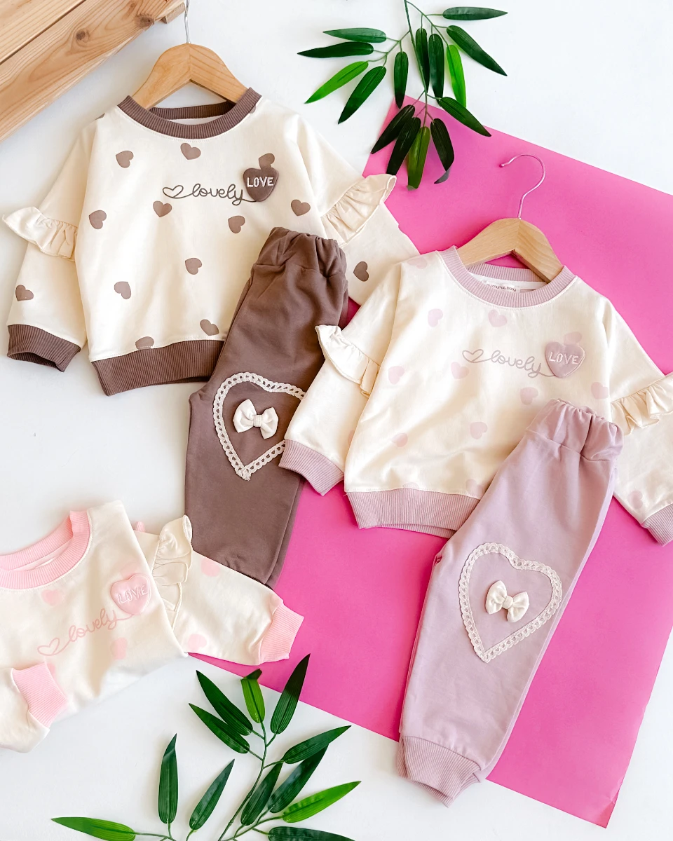 Lovely love yazılı fırfır kollu mevsimlik 2li takım 