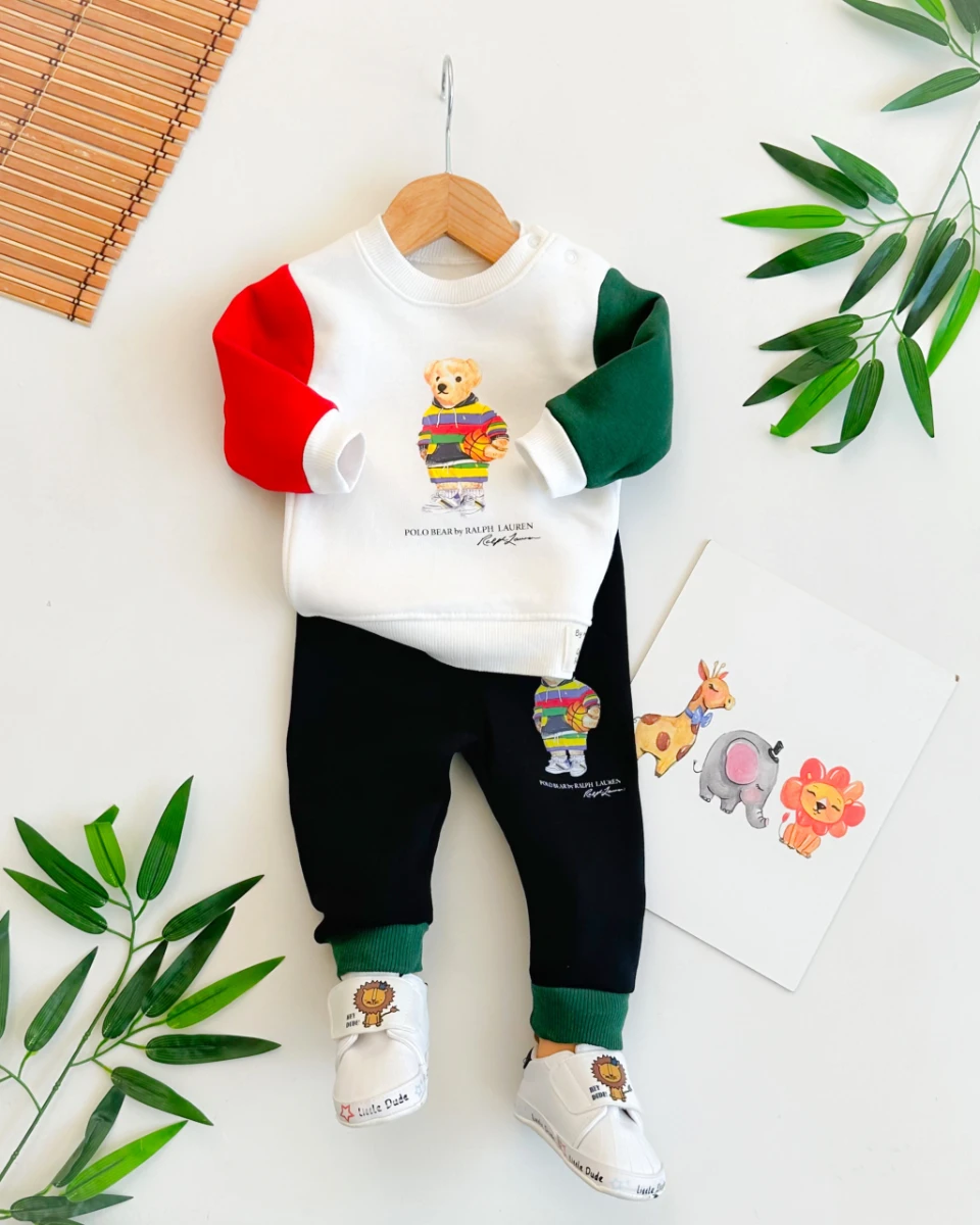 Polo bear renkli kollar omuzdan çıtçıtlı şardonlu kışlık 2li takım 